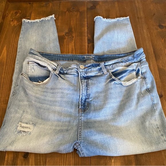 Terra & Sky Denim - Terra & Sky light wash raw hem skinny jeans